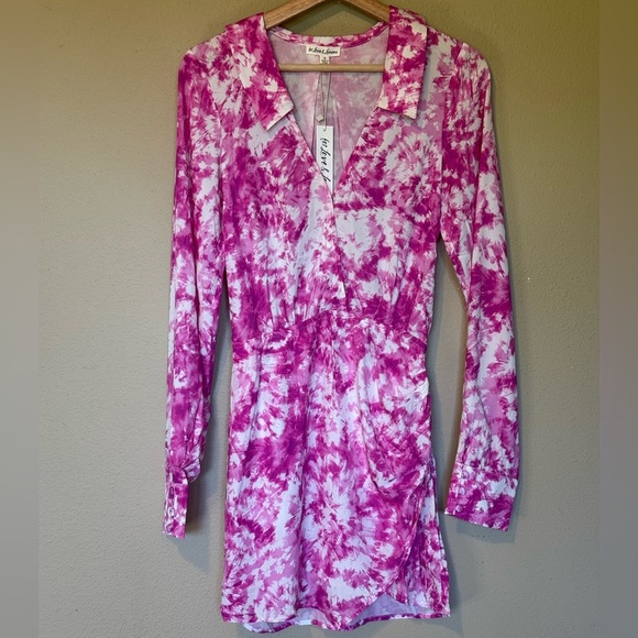 For Love & Lemons Devon Long Sleeve Pink Shirt Dress NWT Size Small - Picture 2 of 8